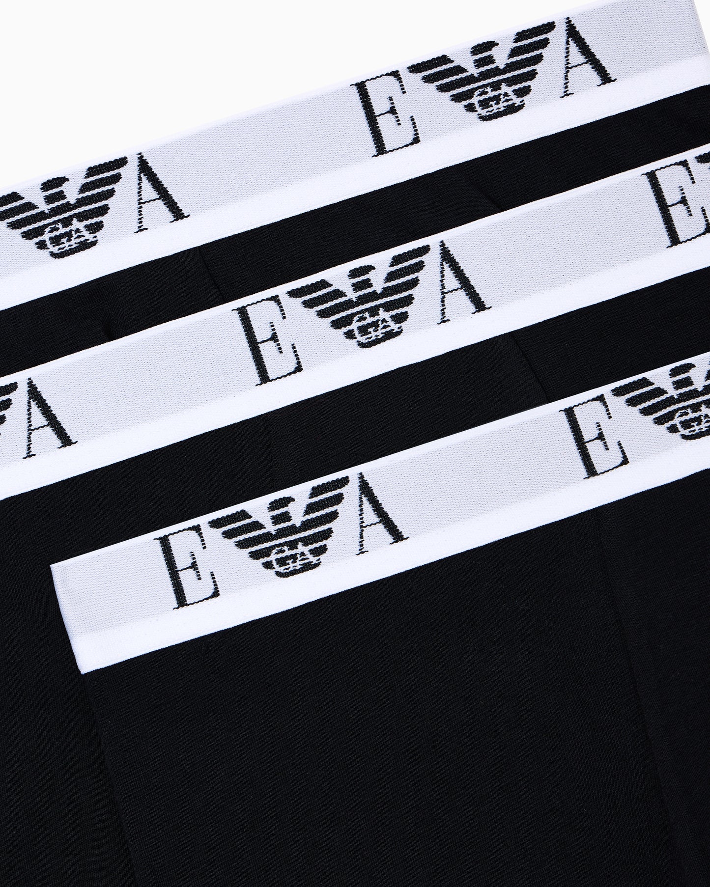 Emporio Armani 3-Pack Mens Boxer Shorts with Eagle Logo Waistband - Black/Black/Black