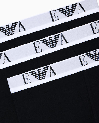 Emporio Armani 3-Pack Mens Boxer Shorts with Eagle Logo Waistband - Black/Black/Black