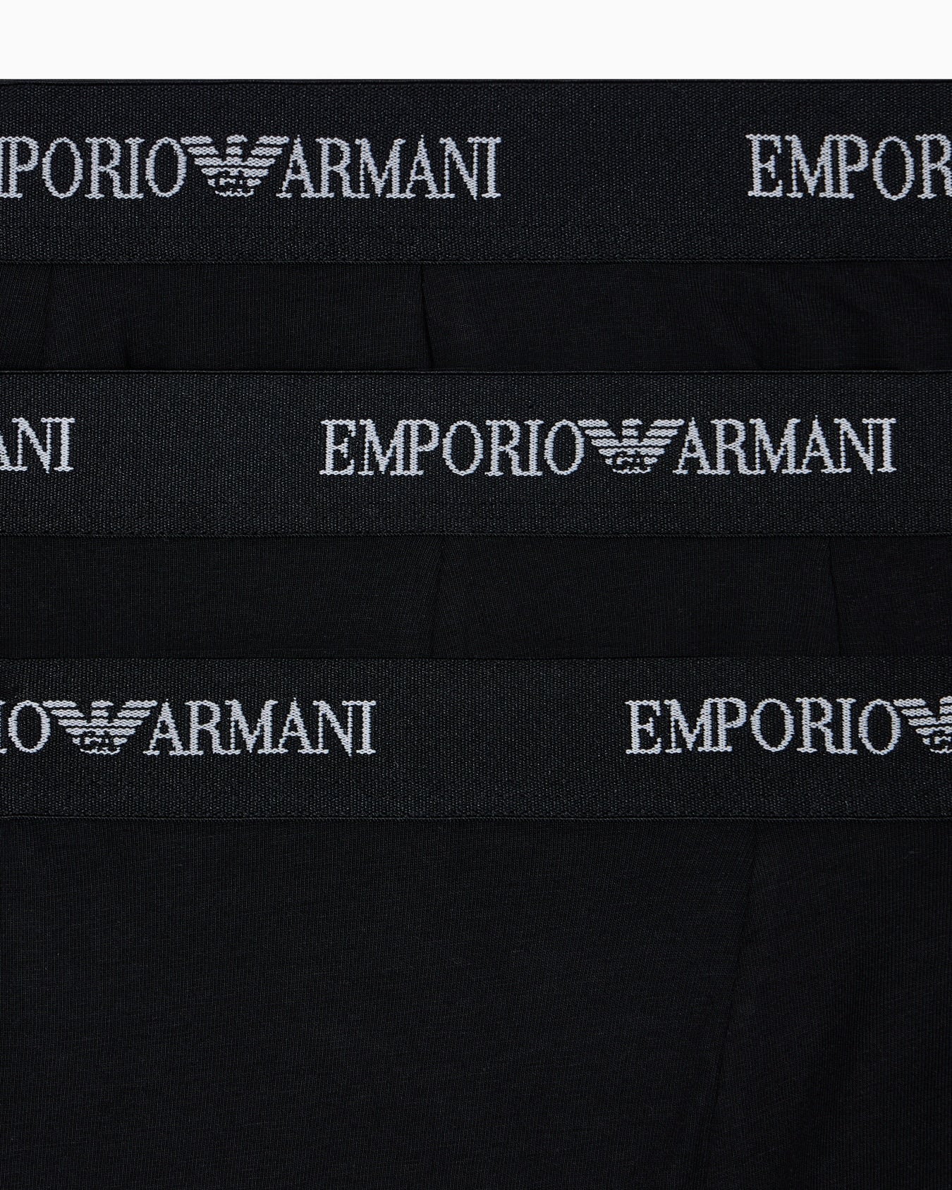 Emporio Armani 3-Pack Mens Stretch Jersey Boxer Briefs with Logo Waistband - Black/Black/Black