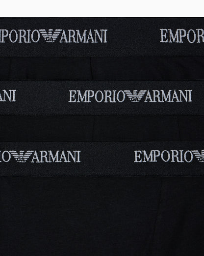 Emporio Armani 3-Pack Mens Stretch Jersey Boxer Briefs with Logo Waistband - Black/Black/Black