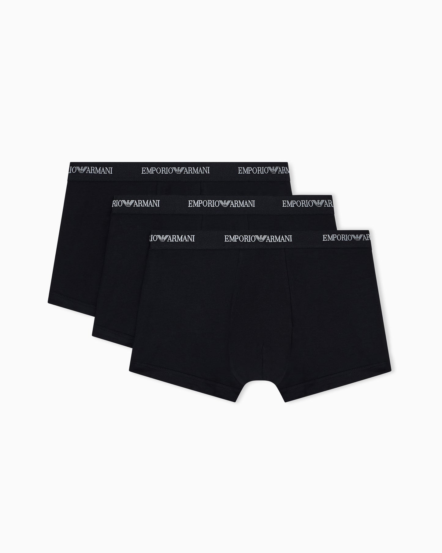 Emporio Armani 3-Pack Mens Stretch Jersey Boxer Briefs with Logo Waistband - Black/Black/Black