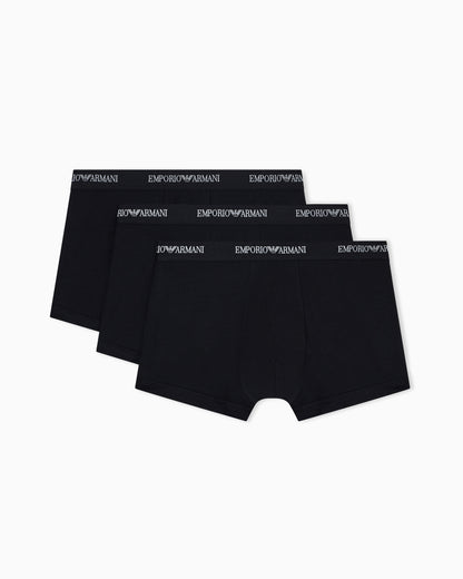 Emporio Armani 3-Pack Mens Stretch Jersey Boxer Briefs with Logo Waistband - Black/Black/Black