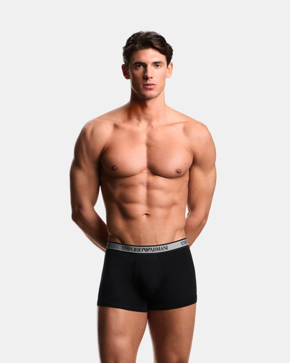 Emporio Armani 3-Pack Mens Trunks with Eagle Logo Waistband - Black/Black/Black