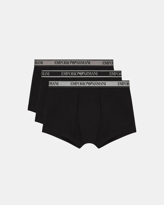 Emporio Armani 3-Pack Mens Trunks with Eagle Logo Waistband - Black/Black/Black