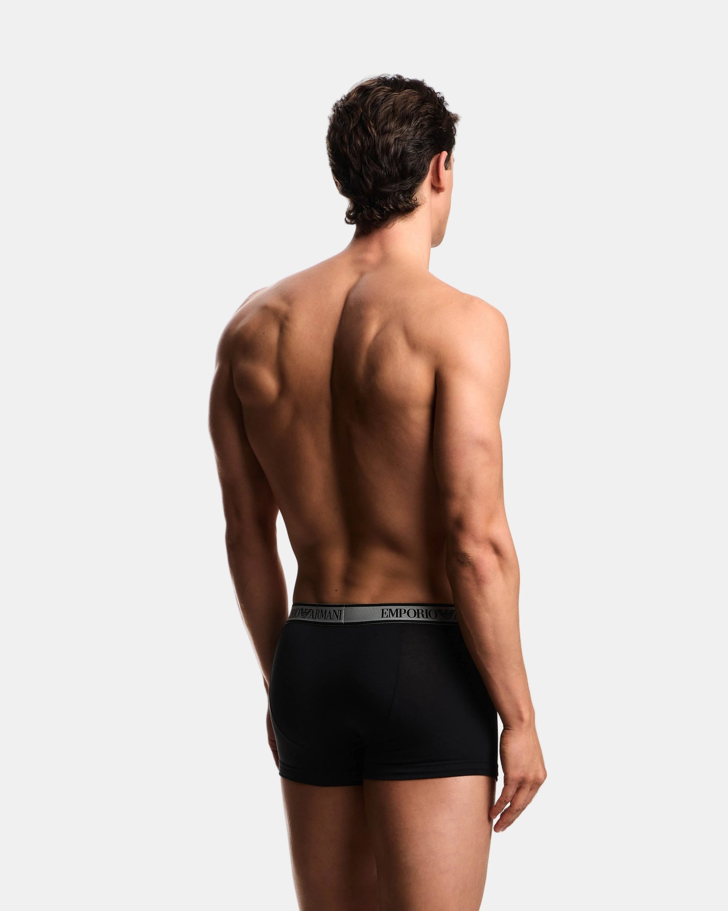 Emporio Armani 3-Pack Mens Trunks with Eagle Logo Waistband - Black/Black/Black