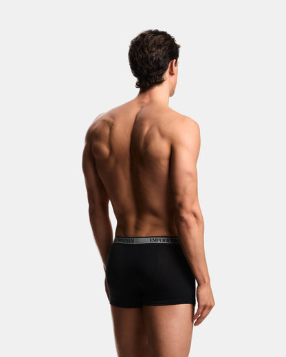 Emporio Armani 3-Pack Mens Trunks with Eagle Logo Waistband - Black/Black/Black