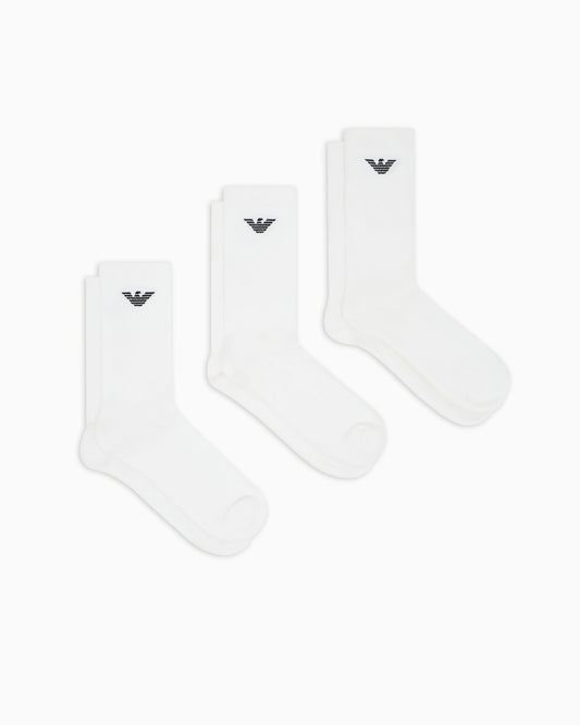 Emporio Armani 3-Pack Mens Eagle Logo Socks - White/White/White