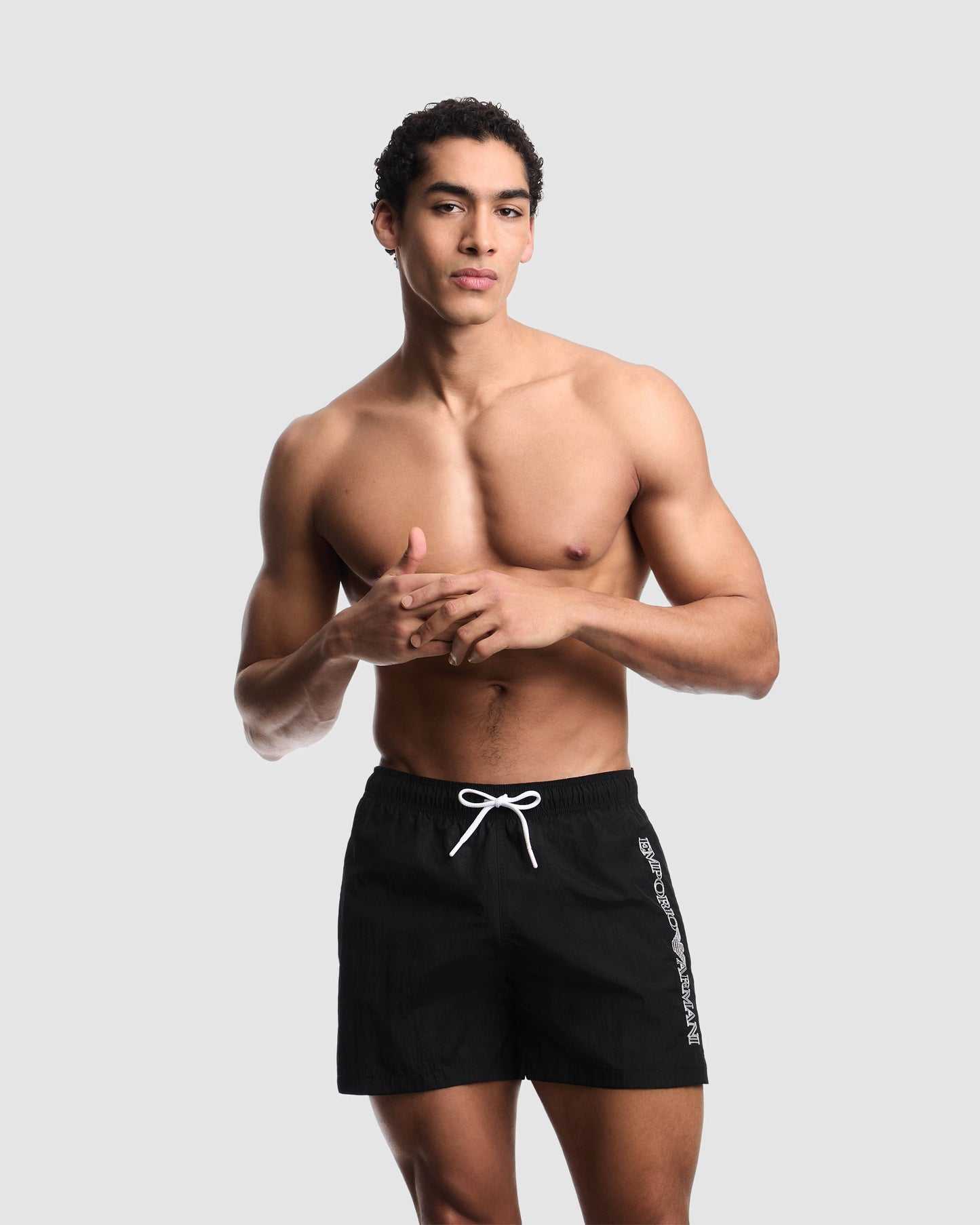 Emporio Armani Mens Drawstring Swim Shorts - Black | CHO | Designer Mens Swimming Shorts - Black - M - 8033919732153
