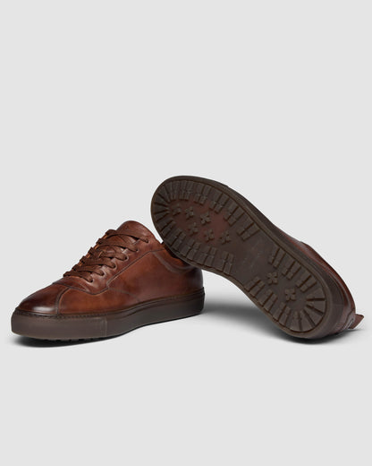 Oliver Sweeney Ermida Mens Hand Finished Calf Leather Trainers - Dark Tan