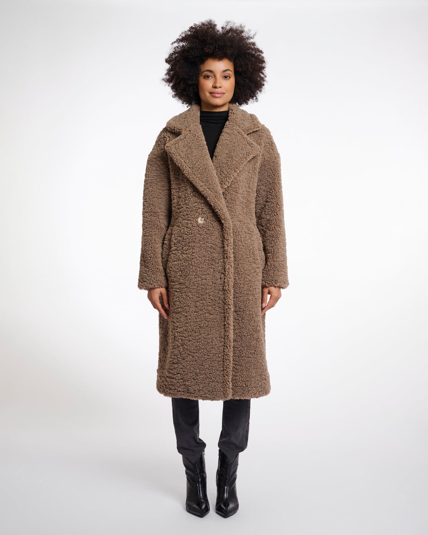 Rino & Pelle Elicia Womens Double Breasted Teddy Coat - Toffee | CHO | Designer Womens Teddy coat