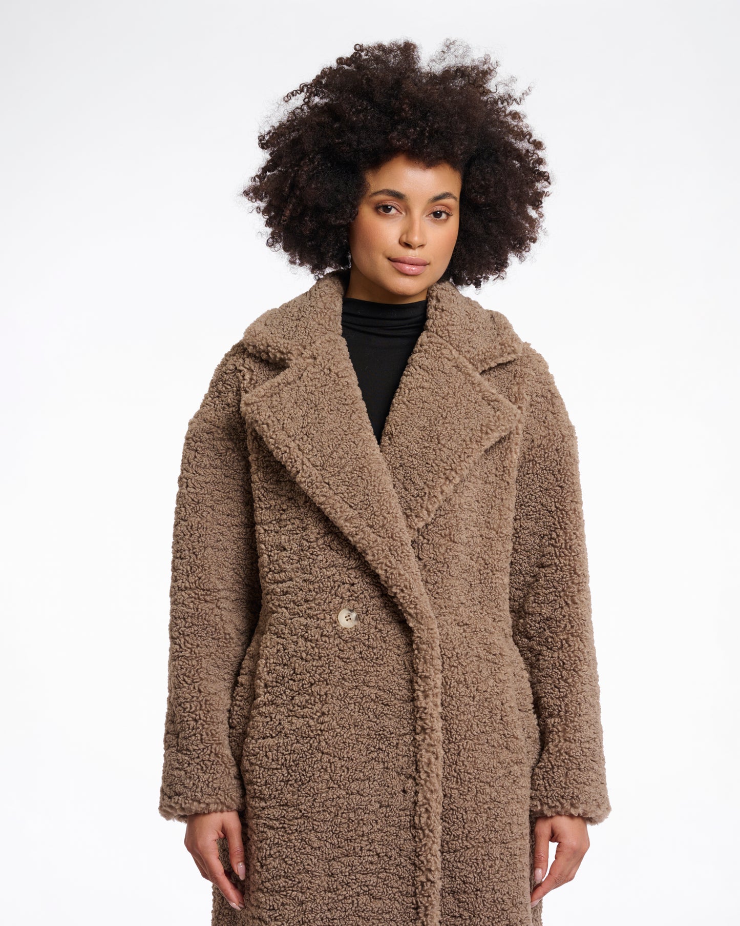 Rino & Pelle Elicia Womens Double Breasted Teddy Coat - Toffee | CHO | Designer Womens Teddy coat