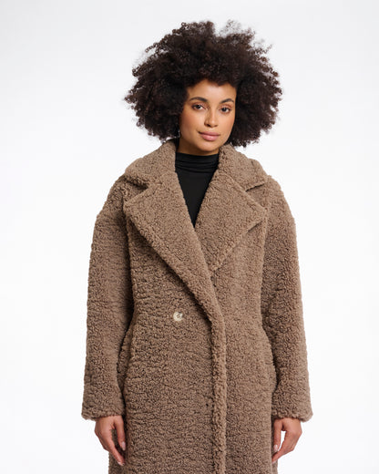 Rino & Pelle Elicia Womens Double Breasted Teddy Coat - Toffee | CHO | Designer Womens Teddy coat