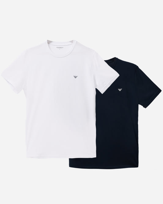Emporio Armani 2-Pack Mens Crew Neck T-Shirts with Eagle Logo in Armani Blue and White