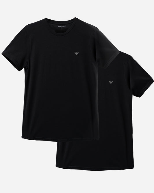 Emporio Armani 2-Pack Mens Crew Neck T-Shirts with Eagle Logo in Black