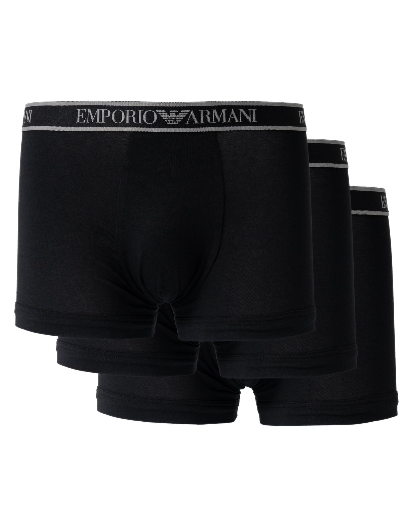 three pairs of Emporio Armani Mens Trunks with Eagle Logo Waistband in black
