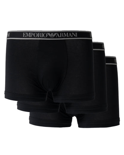 three pairs of Emporio Armani Mens Trunks with Eagle Logo Waistband in black