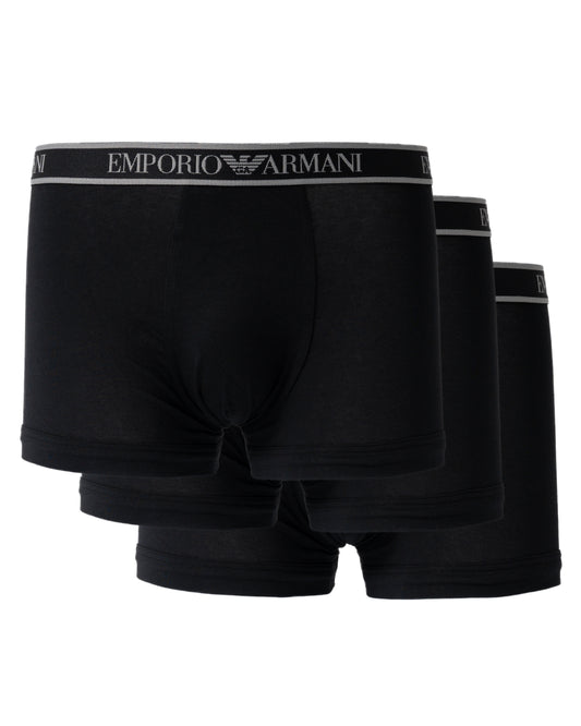 three pairs of Emporio Armani Mens Trunks with Eagle Logo Waistband in black