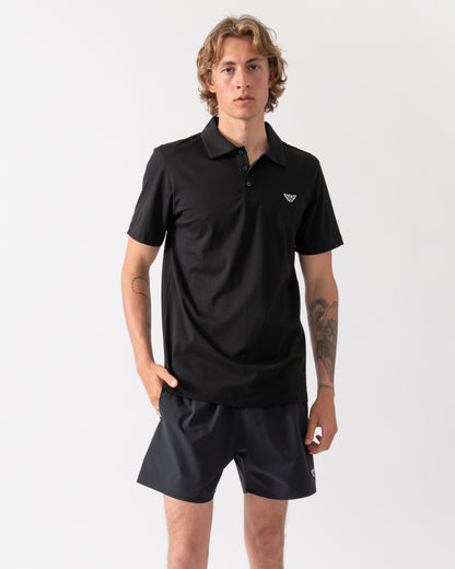 model wearing an Emporio Armani Mens Beach Polo with Eagle Logo in Black