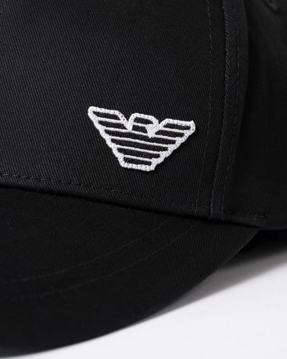 logo detail of Emporio Armani Mens Cap with Eagle Logo in Black