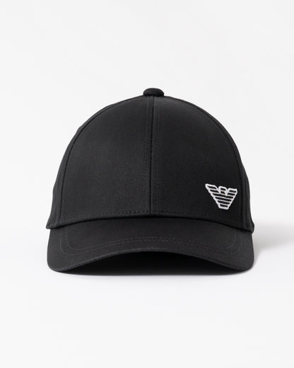 front of Emporio Armani Mens Cap with Eagle Logo in Black