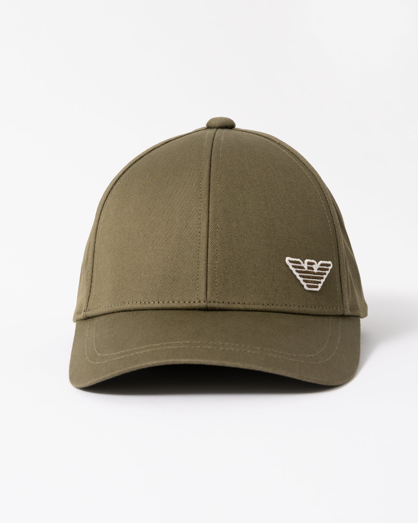 front of Emporio Armani Mens Cap with Eagle Logo in Dark Olive