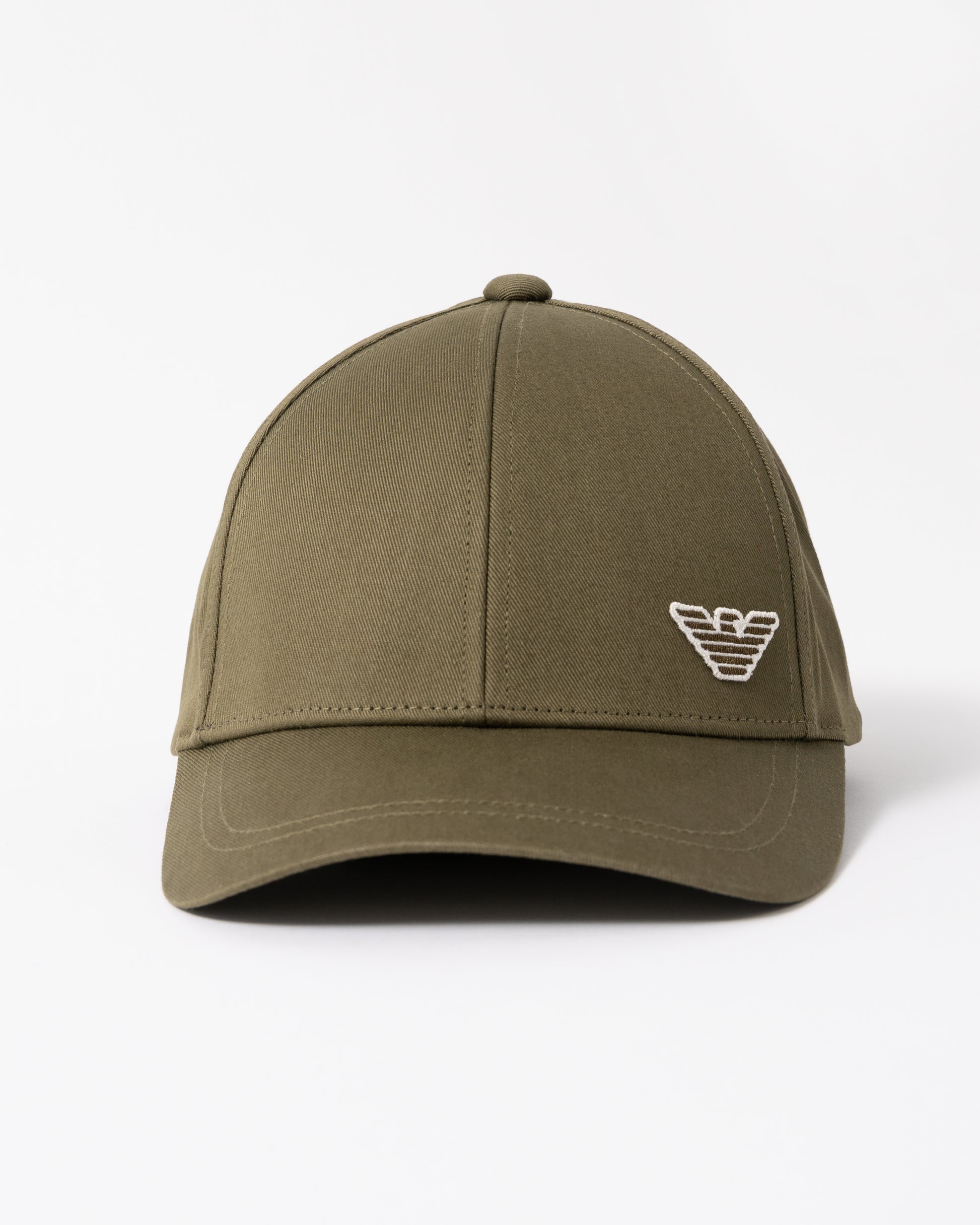 front of Emporio Armani Mens Cap with Eagle Logo in Dark Olive