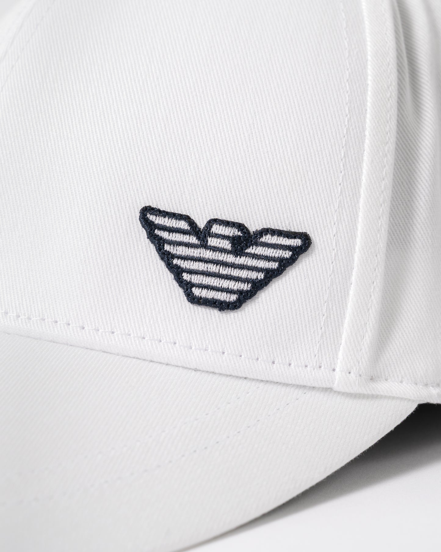 logo detail of Emporio Armani Mens Cap with Eagle Logo in White