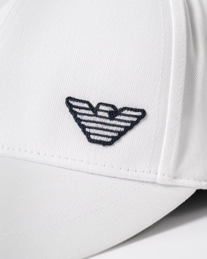 logo detail of Emporio Armani Mens Cap with Eagle Logo in White