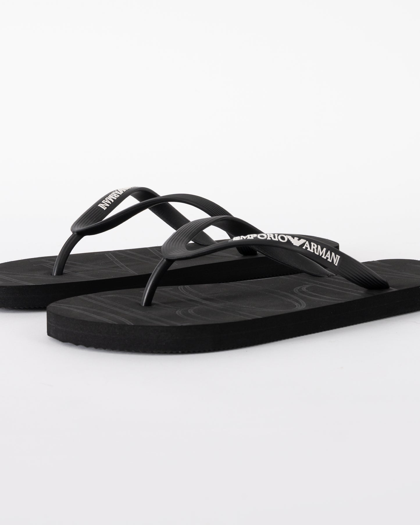 side of Emporio Armani Mens Flip Flops with Logo Strap in Black and White