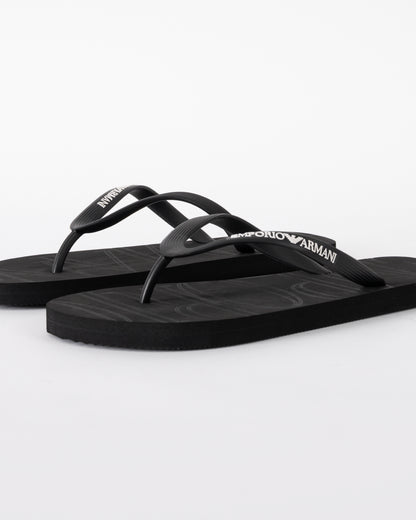 side of Emporio Armani Mens Flip Flops with Logo Strap in Black and White