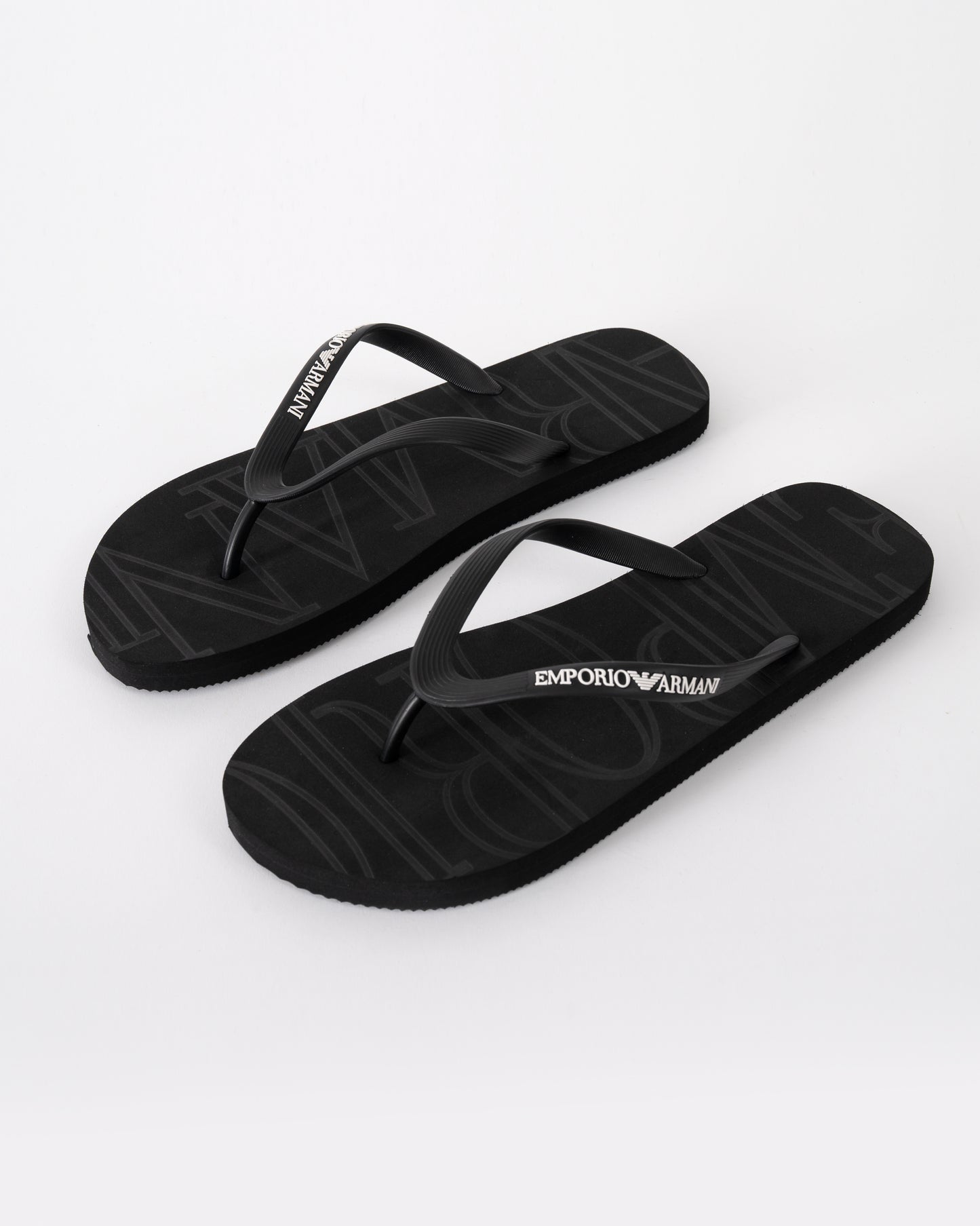 Emporio Armani Mens Flip Flops with Logo Strap in Black and White