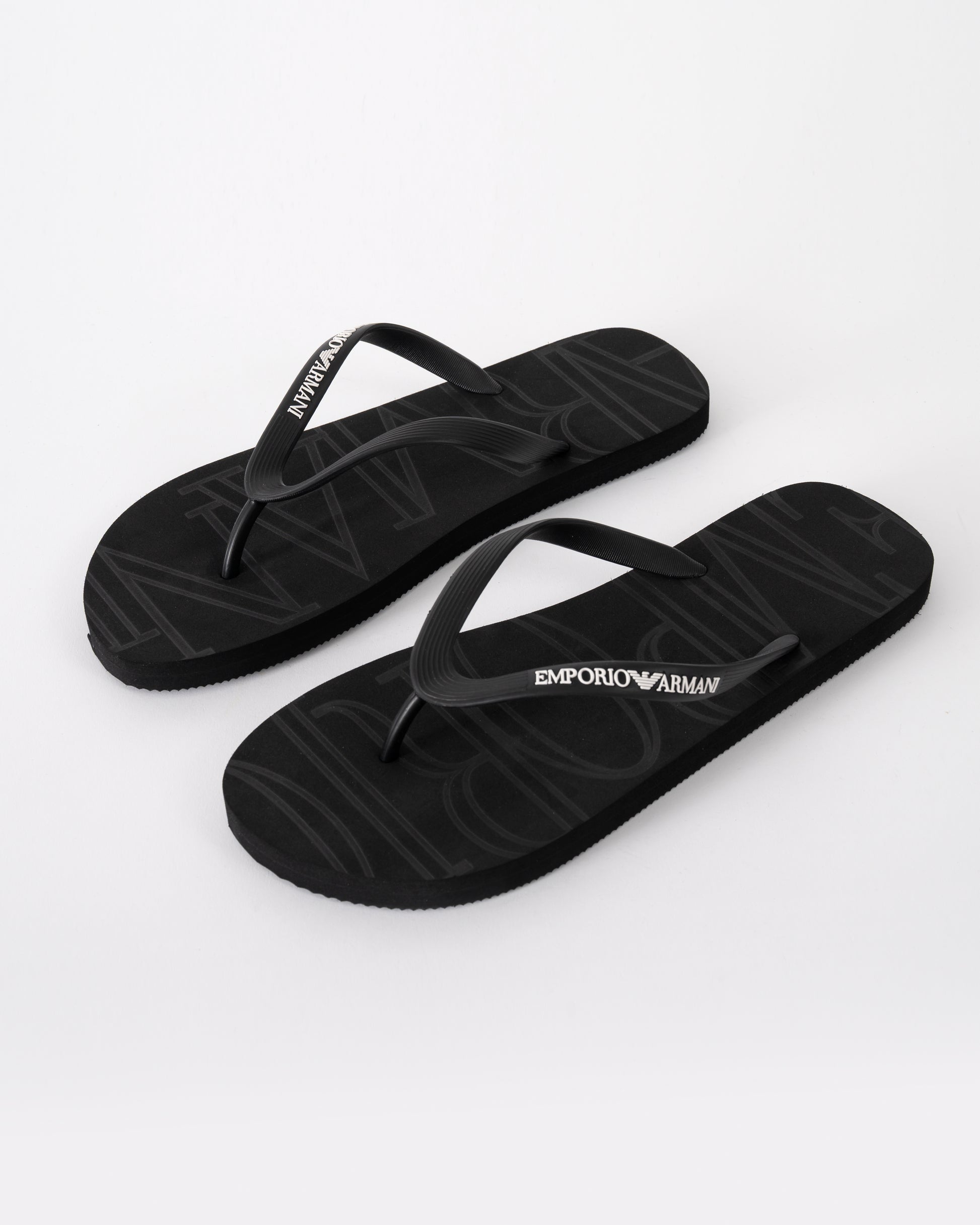 Emporio Armani Mens Flip Flops with Logo Strap in Black and White