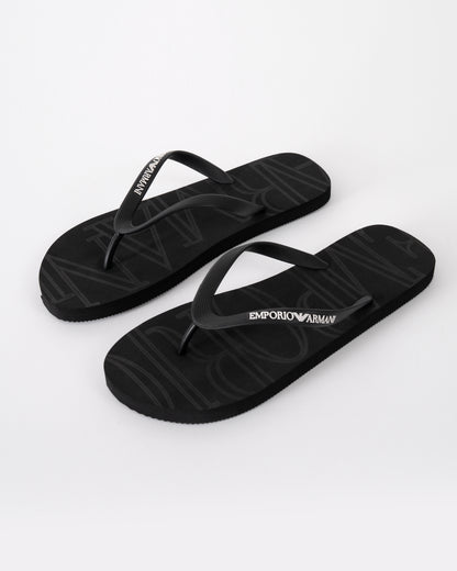 Emporio Armani Mens Flip Flops with Logo Strap in Black and White