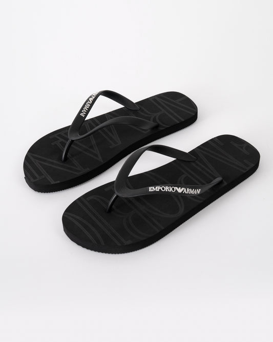 Emporio Armani Mens Flip Flops with Logo Strap in Black and White