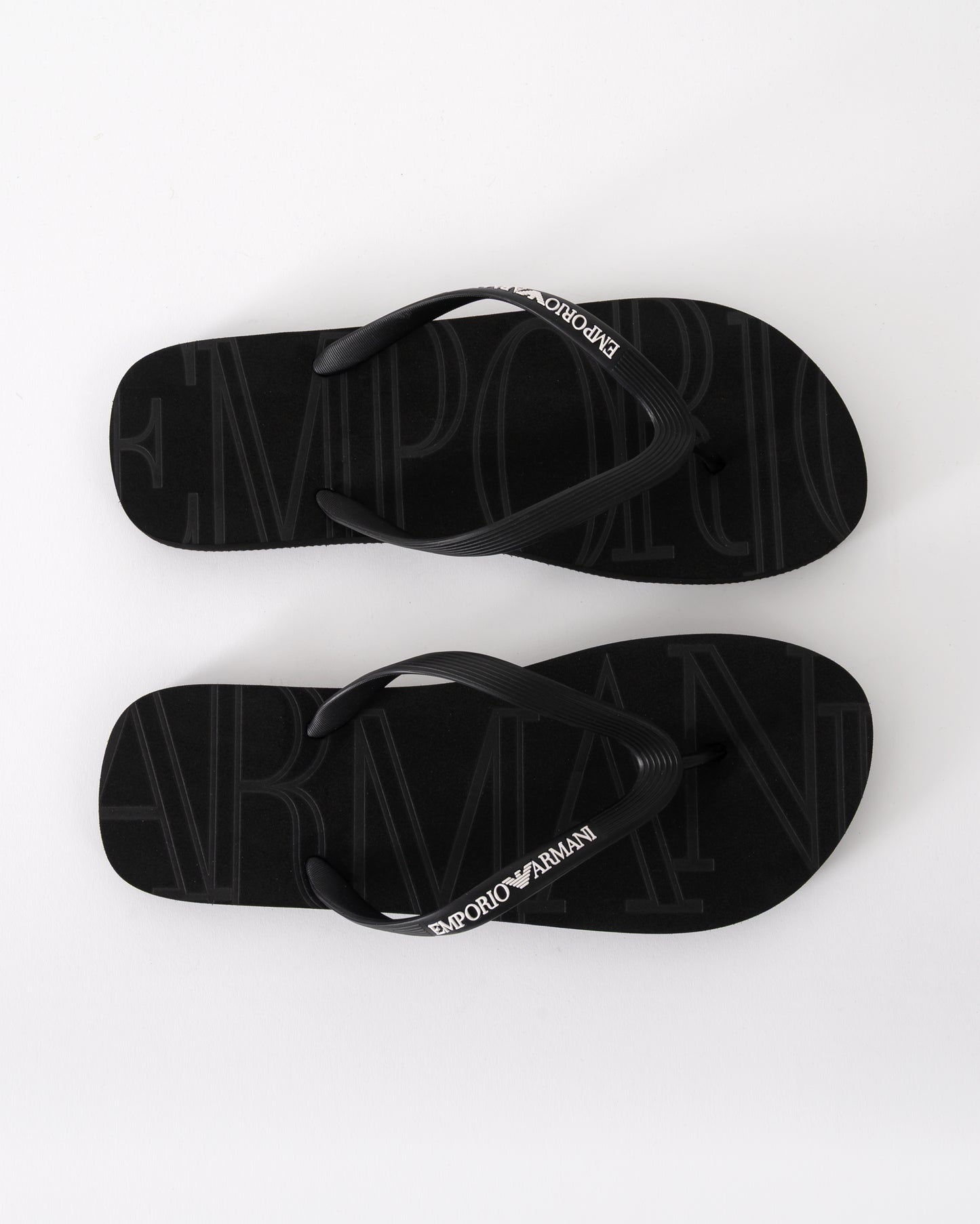 top shot of Emporio Armani Mens Flip Flops with Logo Strap in Black and White