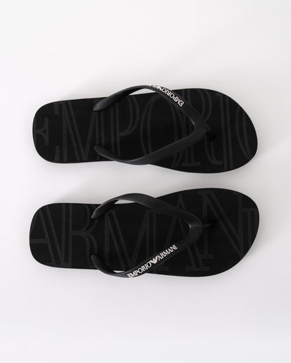 top shot of Emporio Armani Mens Flip Flops with Logo Strap in Black and White