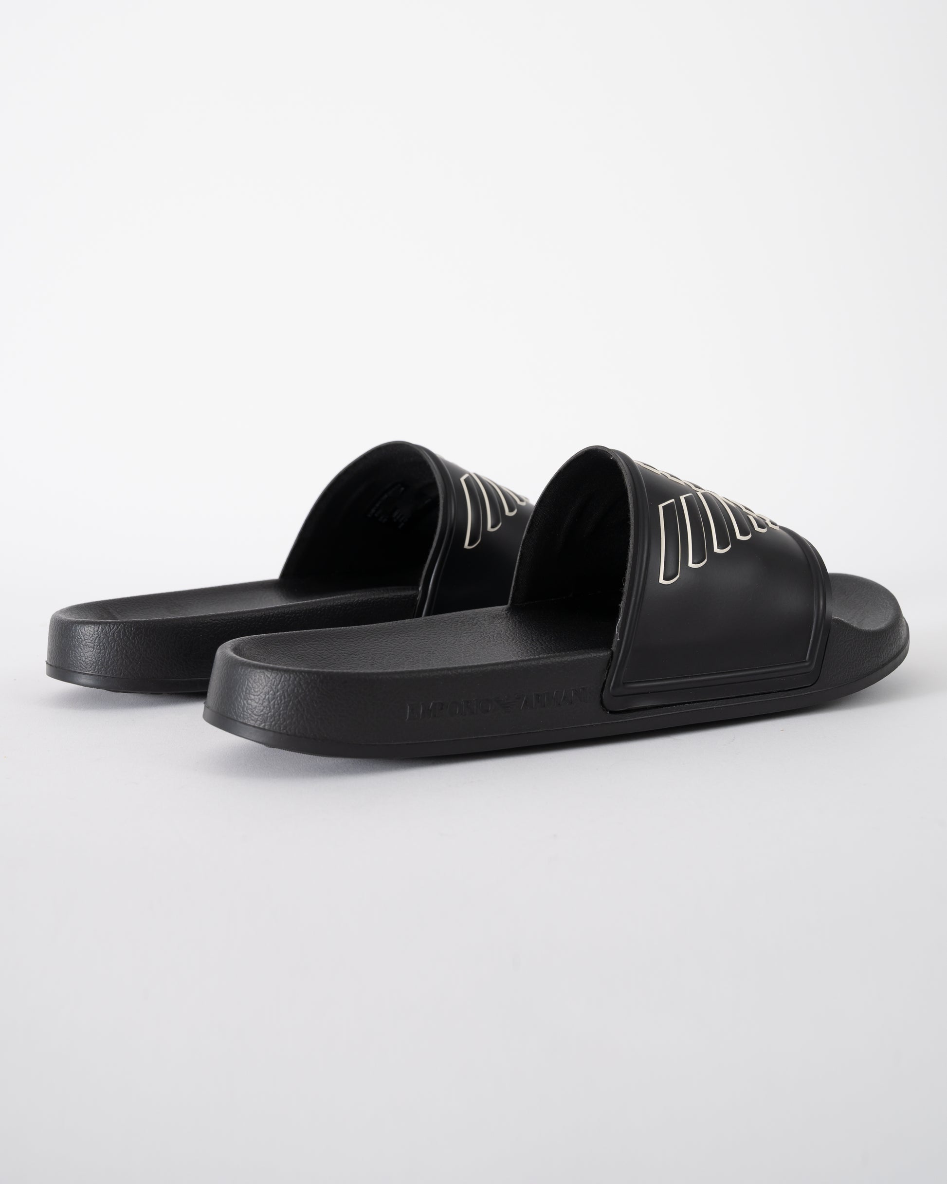 back of Emporio Armani Mens PVC Pool Slides with Eagle Logo in Black and Whisper White