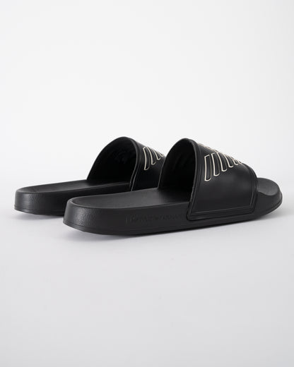 back of Emporio Armani Mens PVC Pool Slides with Eagle Logo in Black and Whisper White