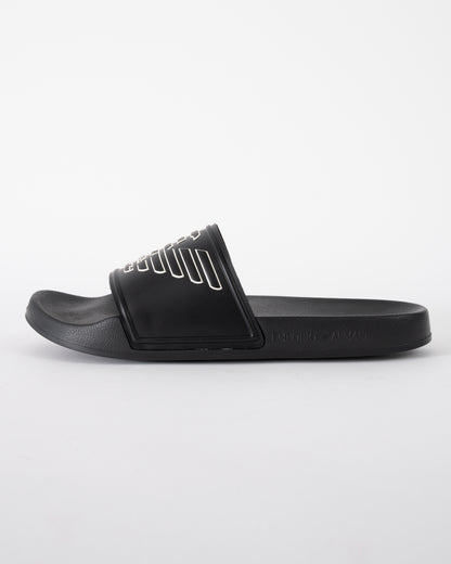 side of Emporio Armani Mens PVC Pool Slides with Eagle Logo in Black and Whisper White