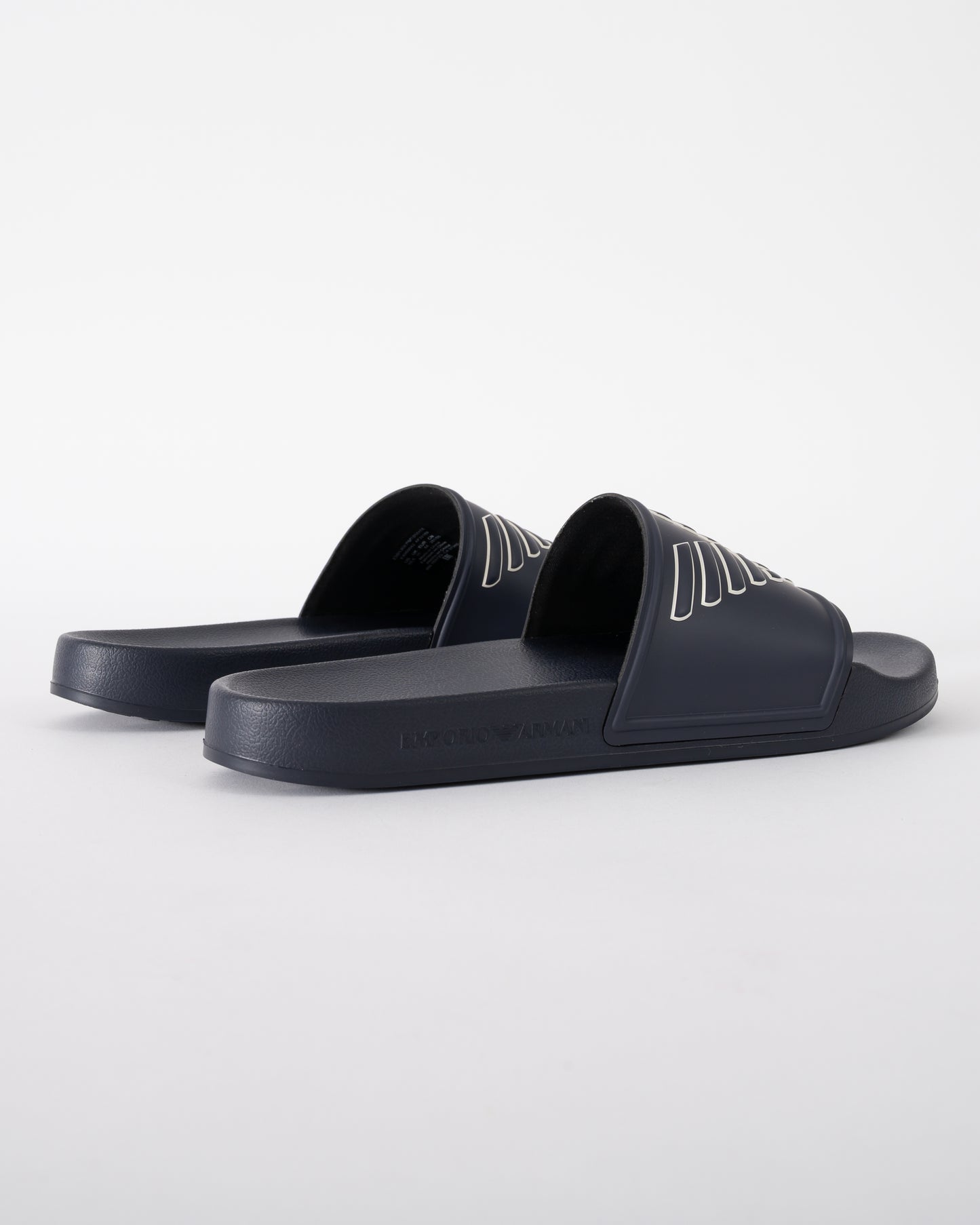 back of Emporio Armani Mens PVC Pool Slides with Eagle Logo in Blue and Whisper White