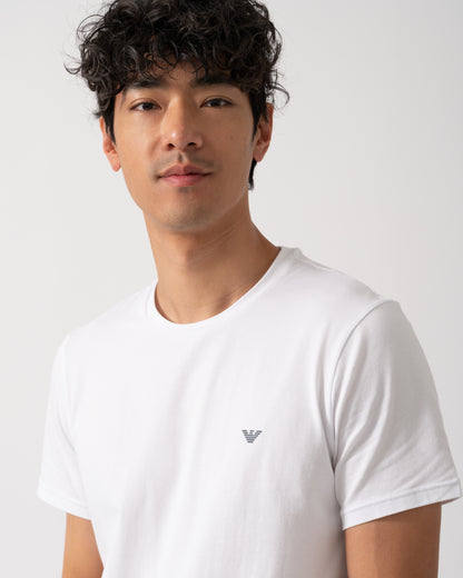 Emporio Armani 2 Pack Mens Eagle Logo Loungewear T-Shirt - Armani Blue/White MB088