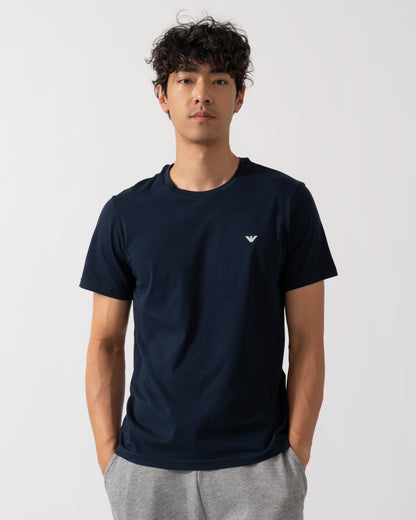 Emporio Armani 2 Pack Mens Eagle Logo Loungewear T-Shirt - Armani Blue/White MB088