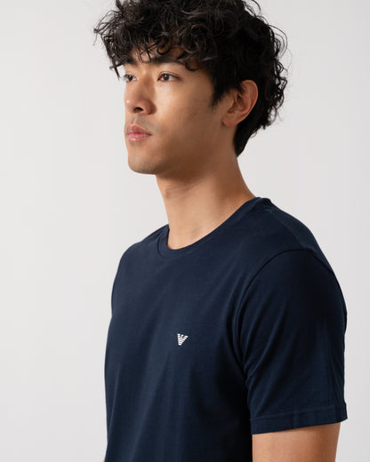 Emporio Armani 2 Pack Mens Eagle Logo Loungewear T-Shirt - Armani Blue/White MB088