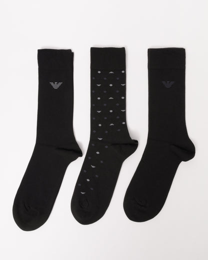 Emporio Armani 3-Pack Mens Socks EM000554-AF18145 - Eagle/Black/Black MC364