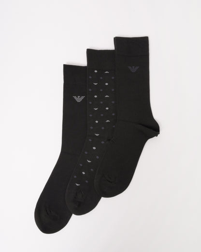 Emporio Armani 3-Pack Mens Socks EM000554-AF18145 - Eagle/Black/Black MC364