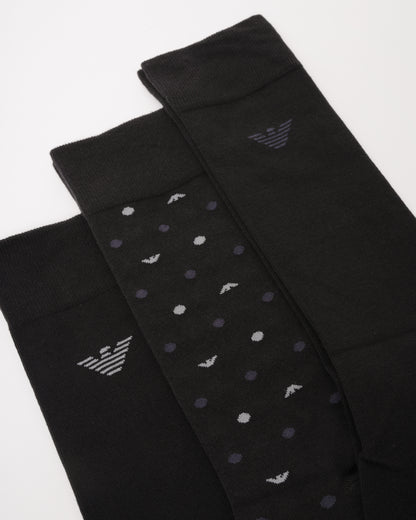 Emporio Armani 3-Pack Mens Socks EM000554-AF18145 - Eagle/Black/Black MC364