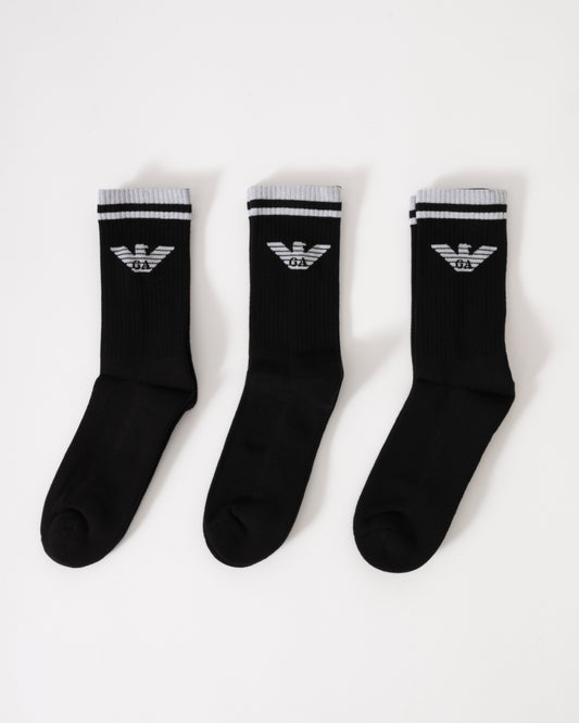 Emporio Armani 3-Pack Mens Socks EM000554-AF18145 Black/Black/Black MC061