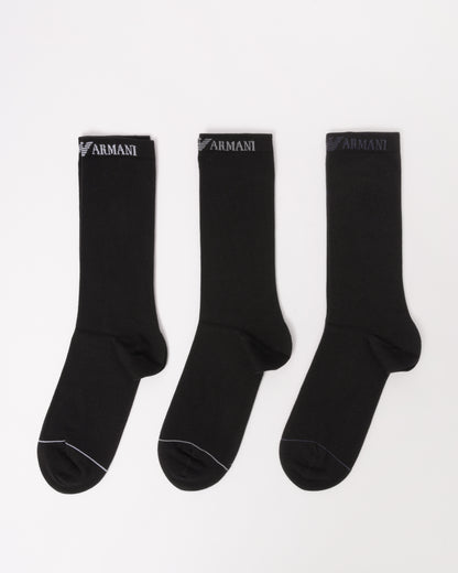 Emporio Armani 3 Pack Mens Eagle Logo Sport Socks - Black/Black/Black MC215