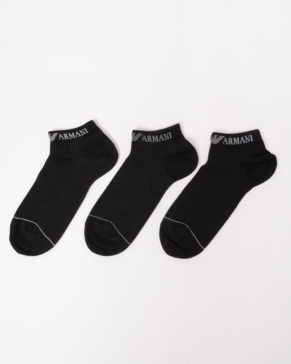 Emporio Armani 3 Pack Mens Trainer Socks - Black/Black/Black MC215