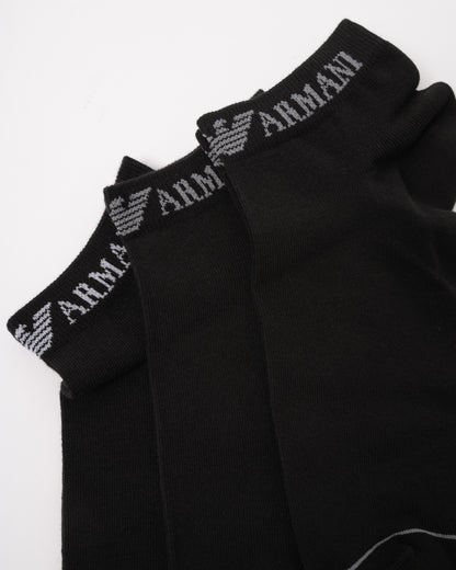 Emporio Armani 3 Pack Mens Trainer Socks - Black/Black/Black MC215